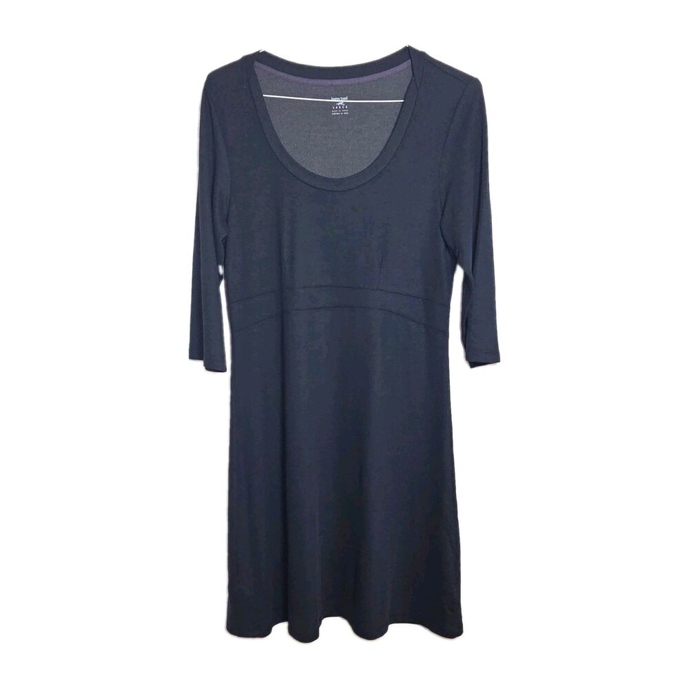 Horny Toad  Toad&Co A-Line Dress Women's Sz L Black Scoop Neck 3/4 Sleeve Knee